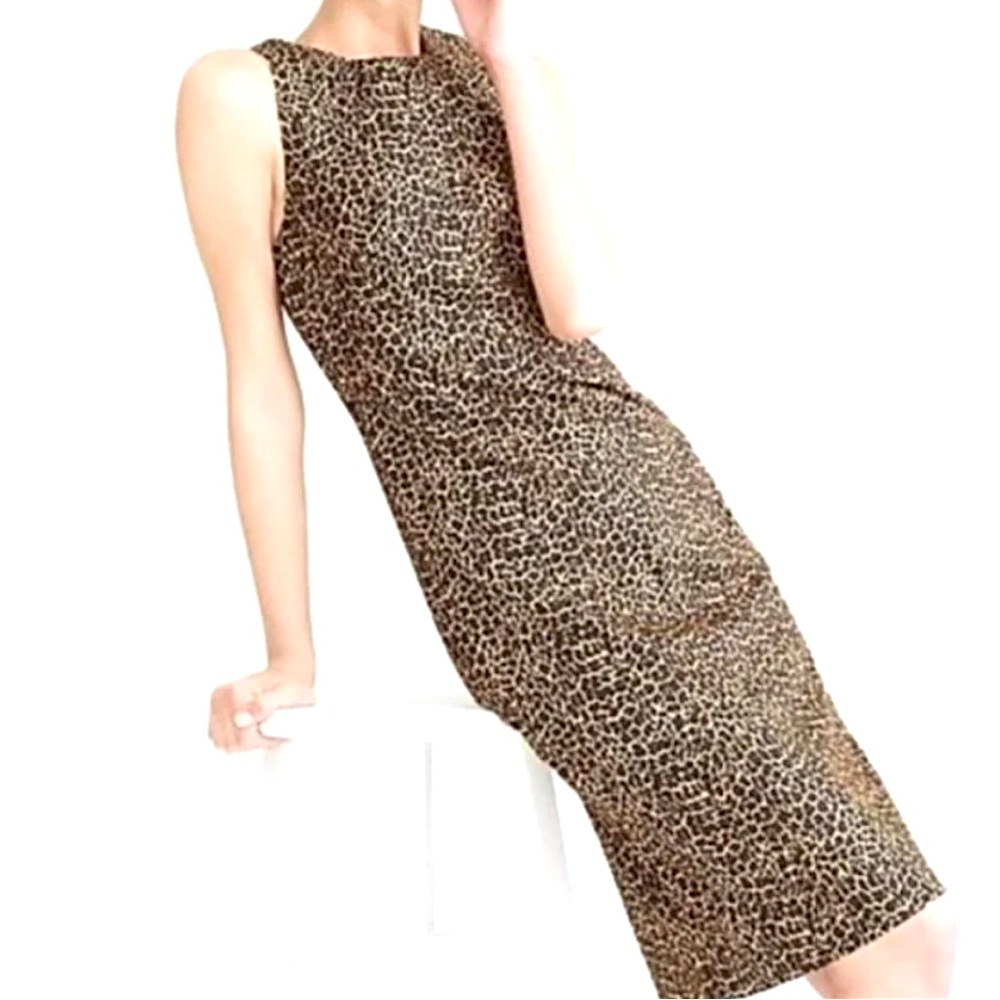 J. Crew Womenβs Leopard Print Sleeveless Sheath Dress Bi-Stretch Sz 4 Timeless